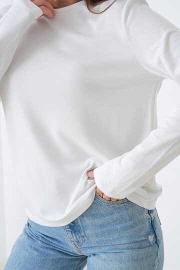 Kadın Bisiklet Yaka Uzun Kol Parmak Geçirmeli Spor Şık Bluz