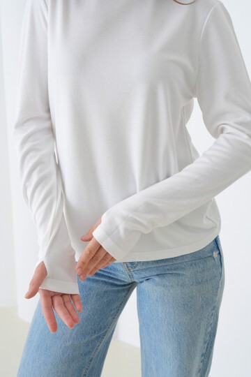 Kadın Bisiklet Yaka Uzun Kol Parmak Geçirmeli Spor Şık Bluz