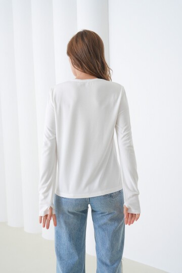 Kadın Bisiklet Yaka Uzun Kol Parmak Geçirmeli Spor Şık Bluz