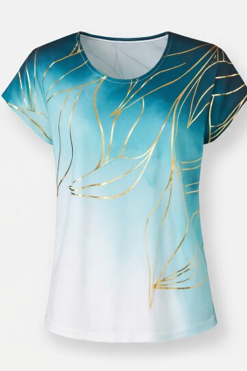 Kadın Bisiklet Yaka Viskon Kısa Kol Spor Şık Desenli Bluz