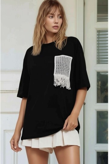 Kadın Bisiklet Yaka Yarım Kol Basic %100 Pamuk Düz Cep Örgü Curve Büyük Beden Tshirt