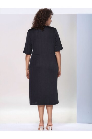 Kadın V Yaka Büyük Beden Önden Düğümlü  Asimetrik Kesim Truvakar Kol Şık Curve Abiye Elbise