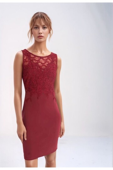 Kadın Dantel Bisiklet Yaka Askılı Şık Gece Abiye Mini Elbise