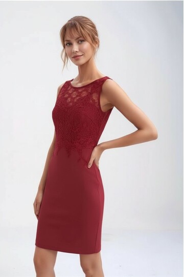 Kadın Dantel Bisiklet Yaka Askılı Şık Gece Abiye Mini Elbise