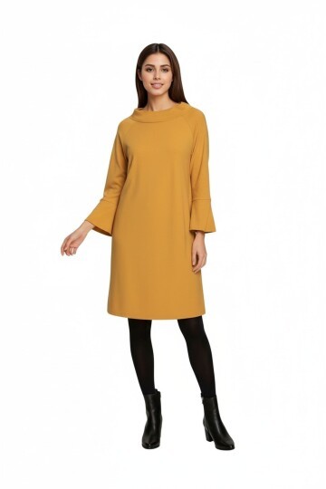 Kadın Degaje Yaka Truvakar Kol Düz Kesim Spor Şık Viskon Elbise