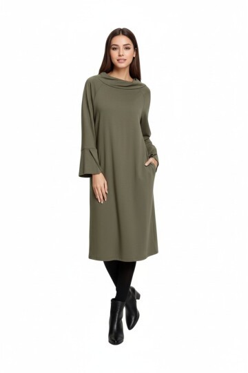 Kadın Degaje Yaka Truvakar Kol Düz Kesim Spor Şık Viskon Elbise