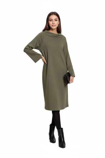 Kadın Degaje Yaka Truvakar Kol Düz Kesim Spor Şık Viskon Elbise