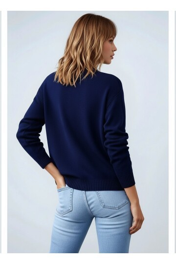 Kadın Dik Yaka Basic Uzun Kol Büyük Beden Curve Uyumlu Spor Şık Triko Kazak