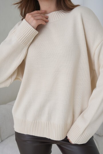 Kadın Dik Yaka Basic Uzun Kol Büyük Beden Curve Uyumlu Spor Şık Triko Kazak