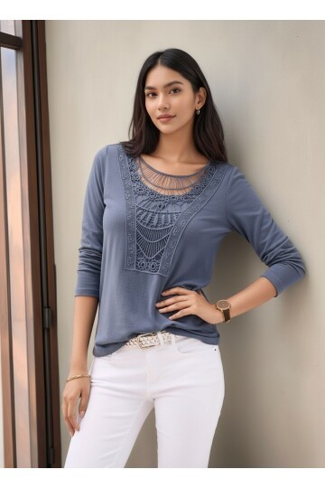 Kadın Dik Yaka Önden Büzgülü Uzun Kol Casual Viskon Spor Şık Büyük Beden Curve Bluz