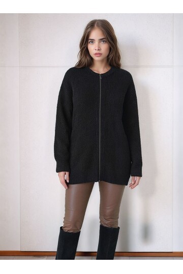 Kadın Fermuarlı Uzun Kol Spor Şık Tesettüre Uygun Büyük Beden Tunik Boy Ceket