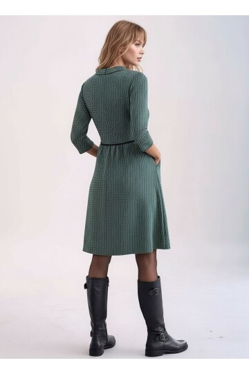 Kadın Degaje Yaka Uzun Kollu Cepli Büyük Beden Curve Şık Elbisesi