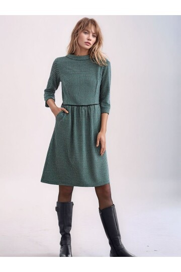 Kadın Degaje Yaka Uzun Kollu Cepli Büyük Beden Curve Şık Elbisesi