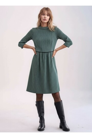 Kadın Degaje Yaka Uzun Kollu Cepli Büyük Beden Curve Şık Elbisesi