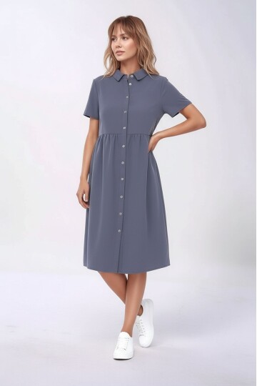 Kadın Gömlek Yaka Önden Düğmeli Yarım Kol Büyük Beden Curve Hamile Günlük Elbise