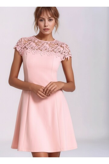 Kadın Güpür Çiçekli Yaka Çan Etekli Abiye Mezuniyet Şık Mini Elbise