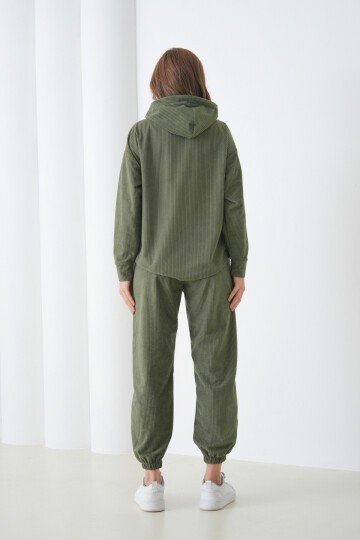 Kadın Kadife Oversize Salaş Kangru Cep Kapşonlu Sweatshirt Lastik Paça Spor Şık Eşofman Takımı