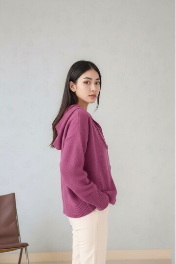 Kadın Kapüşonlu Önden Düğmeli Yumoş Triko Spor Şık Tesettüre Uygun Kışlık Ceket