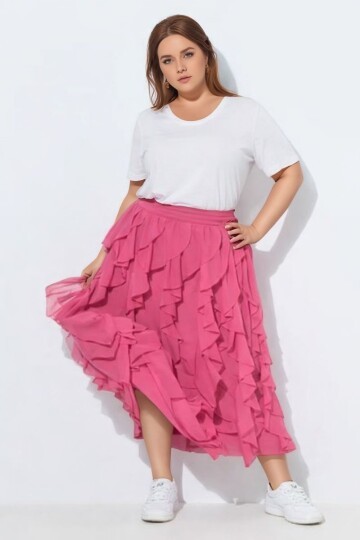 Kadın Katlı Tasarım Yüksek Bel Beli Lastikli Spor Şık Curve Büyük Beden Tül Etek