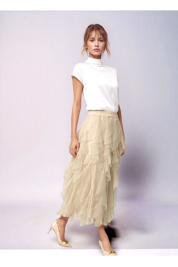 Kadın Katlı Tasarım Yüksek Bel Beli Lastikli Spor Şık Curve Büyük Beden Tül Etek