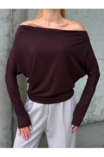 Kadın Kayık Yaka Full Esnek Asimetrik Kesim Comfort Spor Şık Tasarım Yumoş Bluz