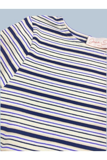 Kadın Bisiklet Yaka Full Esnek Çizgili Comfort Spor Şık Tasarım Yumoş Bluz