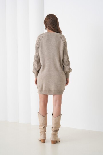 Kadın Kolları Uzun Kendinden Dokulu Bisiklet Yaka Tunik Boy Şık Kışlık Triko Kazak