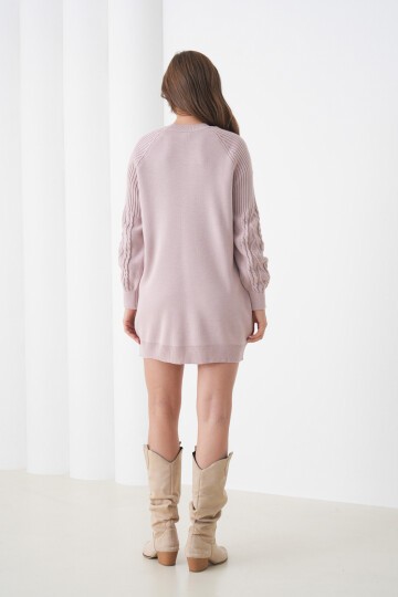 Kadın Kolları Uzun Kendinden Dokulu Bisiklet Yaka Tunik Boy Şık Kışlık Triko Büyük Beden Kazak