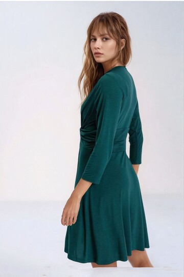 Kadın Önden Düğümlü V Yaka Spor Şık Truvakar Kol Casual Curve Hamile Elbisesi