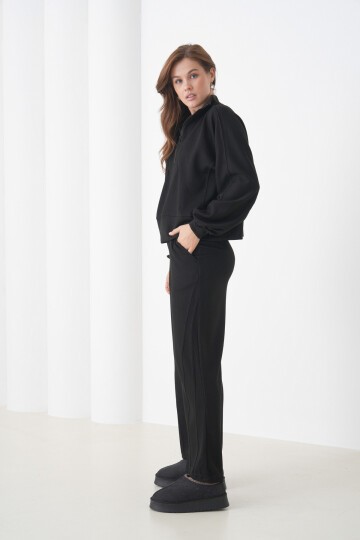 Kadın Oversize Fermuarlı Kapüşonlu Sweatshirt Geniş Paça Tesettüre Uygun Spor Şık Eşofman Takımı