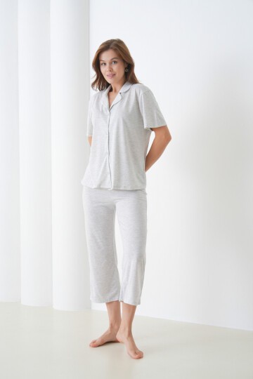 Kadın Pamuk Gömlek Kapri Şık Casual Curve Alt Üst Gecelik Takımı