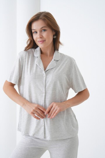 Kadın Pamuk Gömlek Kapri Şık Casual Curve Alt Üst Gecelik Takımı