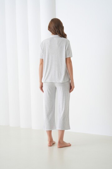 Kadın Pamuk Gömlek Kapri Şık Casual Curve Alt Üst Gecelik Takımı