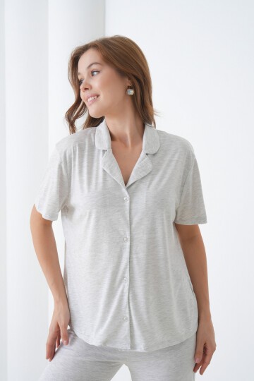 Kadın Pamuk Gömlek Kapri Şık Casual Curve Alt Üst Gecelik Takımı