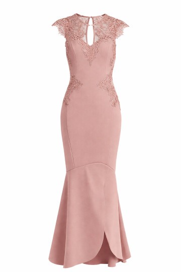 Kadın Pencere Güpürlü Yaka Asimetrik Etek Balık Model Ay Kol Şık Abiye Curve Büyük Beden Gece Elbise