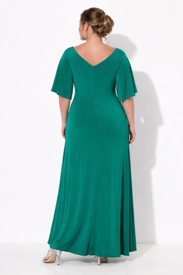 Kadın Pencere V Yaka Belden Oturmalı Taşlı Şık Abiye Curve Büyük Beden Gece Elbise