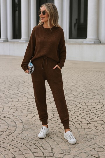 Kadın Rahat Kalıp Örgü Triko Tasarım Alt Üst Takım