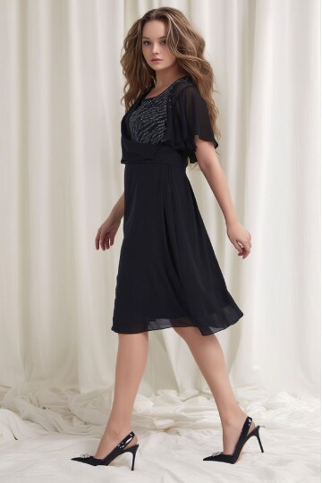 Kadın Taşlı Bisiklet Yaka Belden Oturmalı Şık Abiye Curve Büyük Beden Gece Elbise