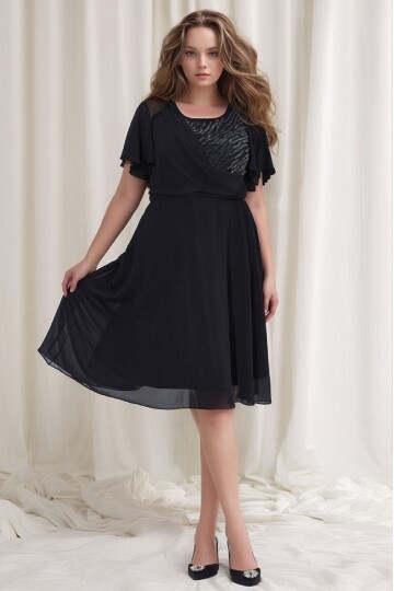 Kadın Taşlı Bisiklet Yaka Belden Oturmalı Şık Abiye Curve Büyük Beden Gece Elbise