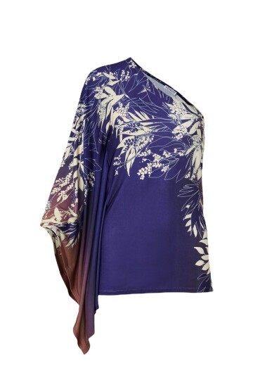 Kadın Tek Yarasa Kol Yaprak Desenli Şık Curve Bluz