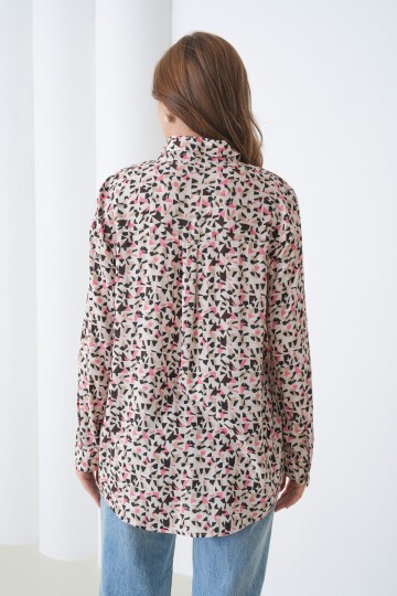 Kadın Tesettüre Uygun Desenli Uzun Kol Pamuk Şık Büyük Beden Curve Rahat Gömlek