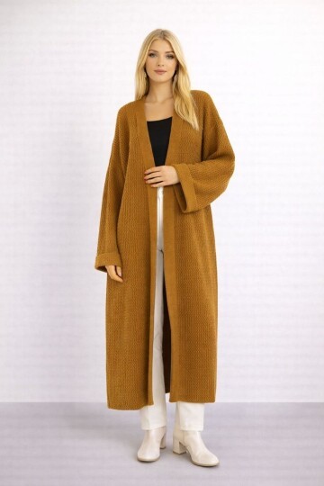 Kadın Tesettüre Uygun Maxi Boy Uzun Kol Spor Şık Örgü Triko Curve Uyumlu Hırka Ceket