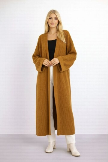 Kadın Tesettüre Uygun Maxi Boy Uzun Kol Spor Şık Örgü Triko Curve Uyumlu Hırka Ceket