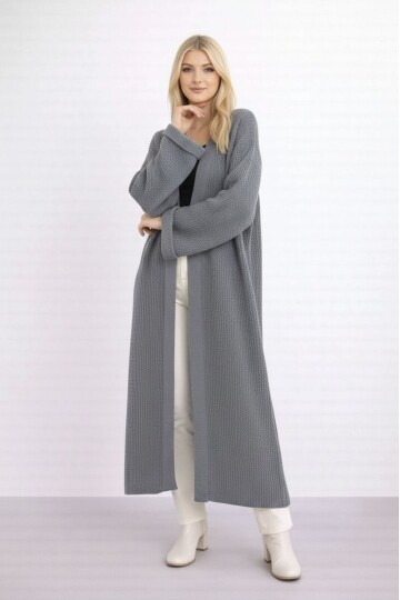 Kadın Tesettüre Uygun Maxi Boy Uzun Kol Spor Şık Örgü Triko Curve Uyumlu Hırka Ceket