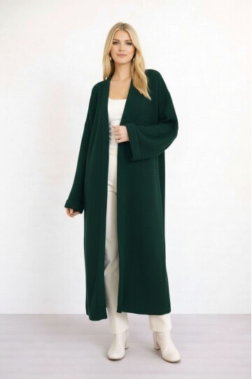 Kadın Tesettüre Uygun Maxi Boy Uzun Kol Spor Şık Örgü Triko Curve Uyumlu Hırka Ceket