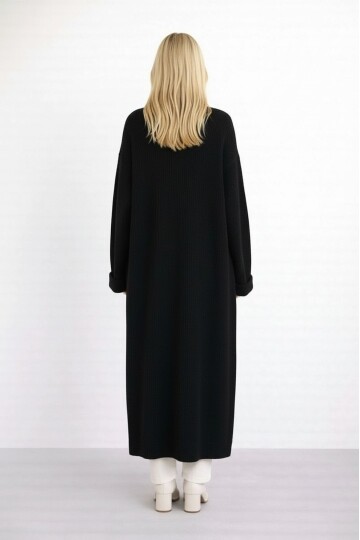 Kadın Tesettüre Uygun Maxi Boy Uzun Kol Spor Şık Örgü Triko Curve Uyumlu Hırka Ceket