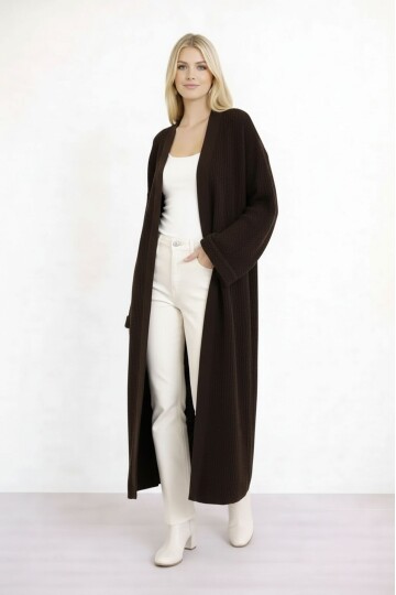 Kadın Tesettüre Uygun Maxi Boy Uzun Kol Spor Şık Örgü Triko Curve Uyumlu Hırka Ceket