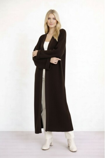 Kadın Tesettüre Uygun Maxi Boy Uzun Kol Spor Şık Örgü Triko Curve Uyumlu Hırka Ceket