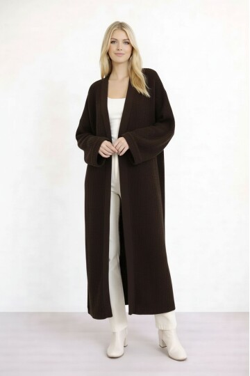 Kadın Tesettüre Uygun Maxi Boy Uzun Kol Spor Şık Örgü Triko Curve Uyumlu Hırka Ceket