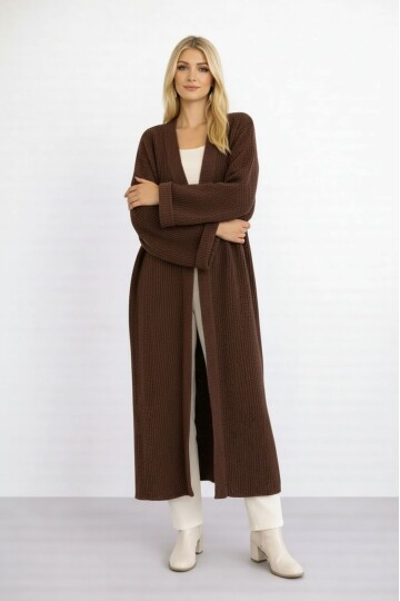 Kadın Tesettüre Uygun Maxi Boy Uzun Kol Spor Şık Örgü Triko Curve Uyumlu Hırka Ceket